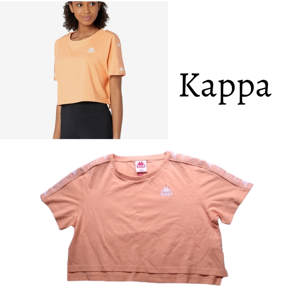NWOT Kappa 222 Banda Baua Peach Orange Coral Cropped Baby  T-Shirt Size Small